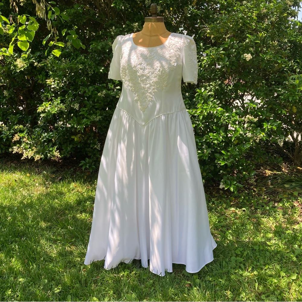 Alfred Angelo White Wedding Dress with Lace 
size Medium- Large